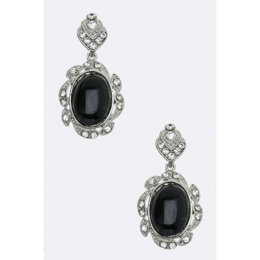 Silver w/Black Onyx Crystal Dangle Earrings